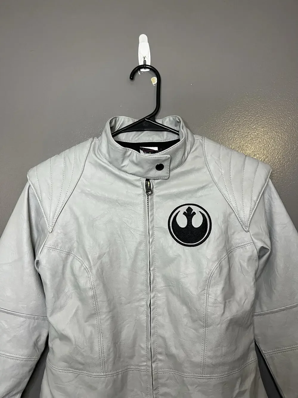 Star Wars Disney Store Jacket Kids 9/10 Gray Rebel Alliance Moto Faux Leather